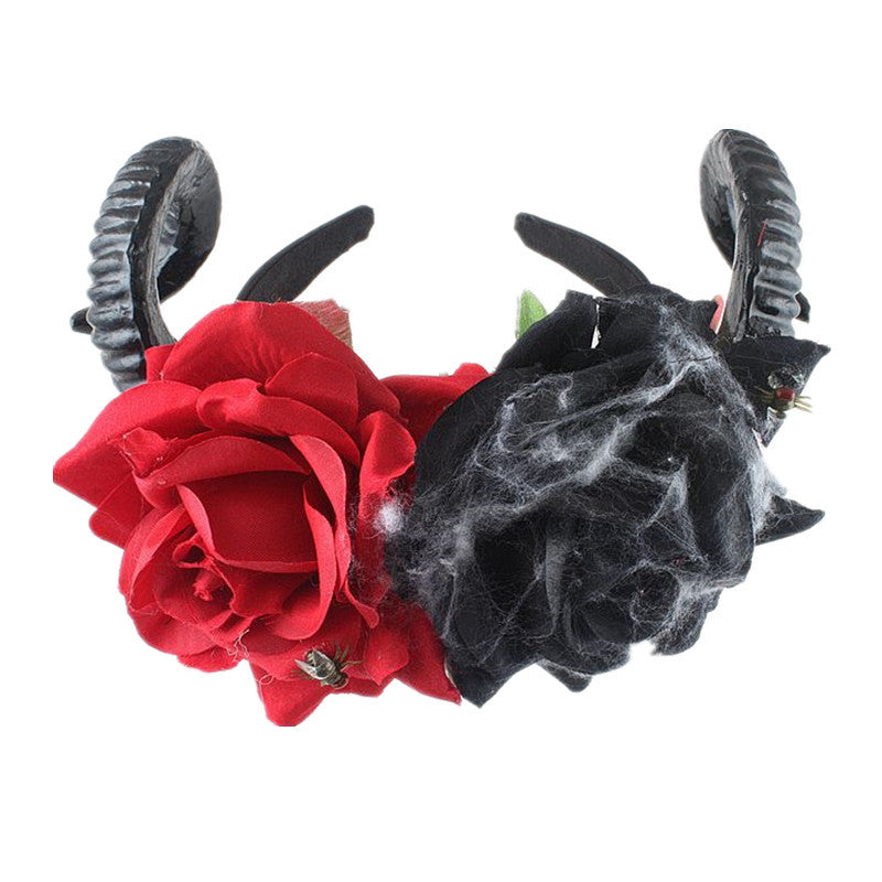 Wholesale black flower Gothic head buckle horn skull Halloween hair accessories